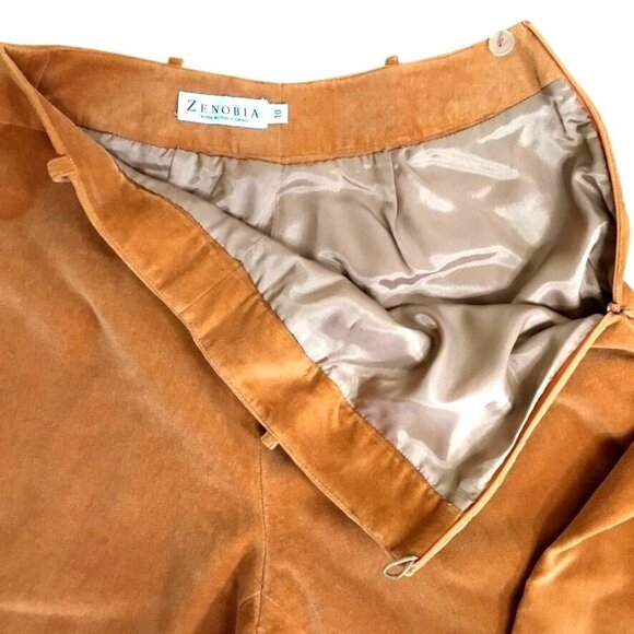 Zenobia Burnt Orange Velvet High Rise 8 Lined Luxury Cotton Blend Pant Trouser - Picture 3 of 12